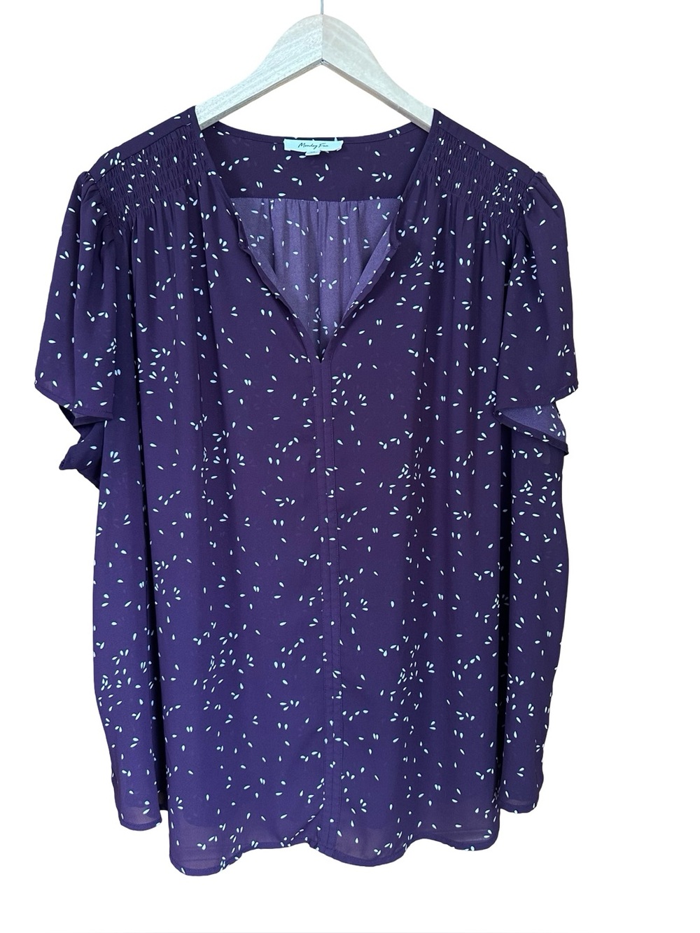 MONDAY FUN Linnette Split Neck Smocked Blouse Mauve 3X - Picture 2 of 7
